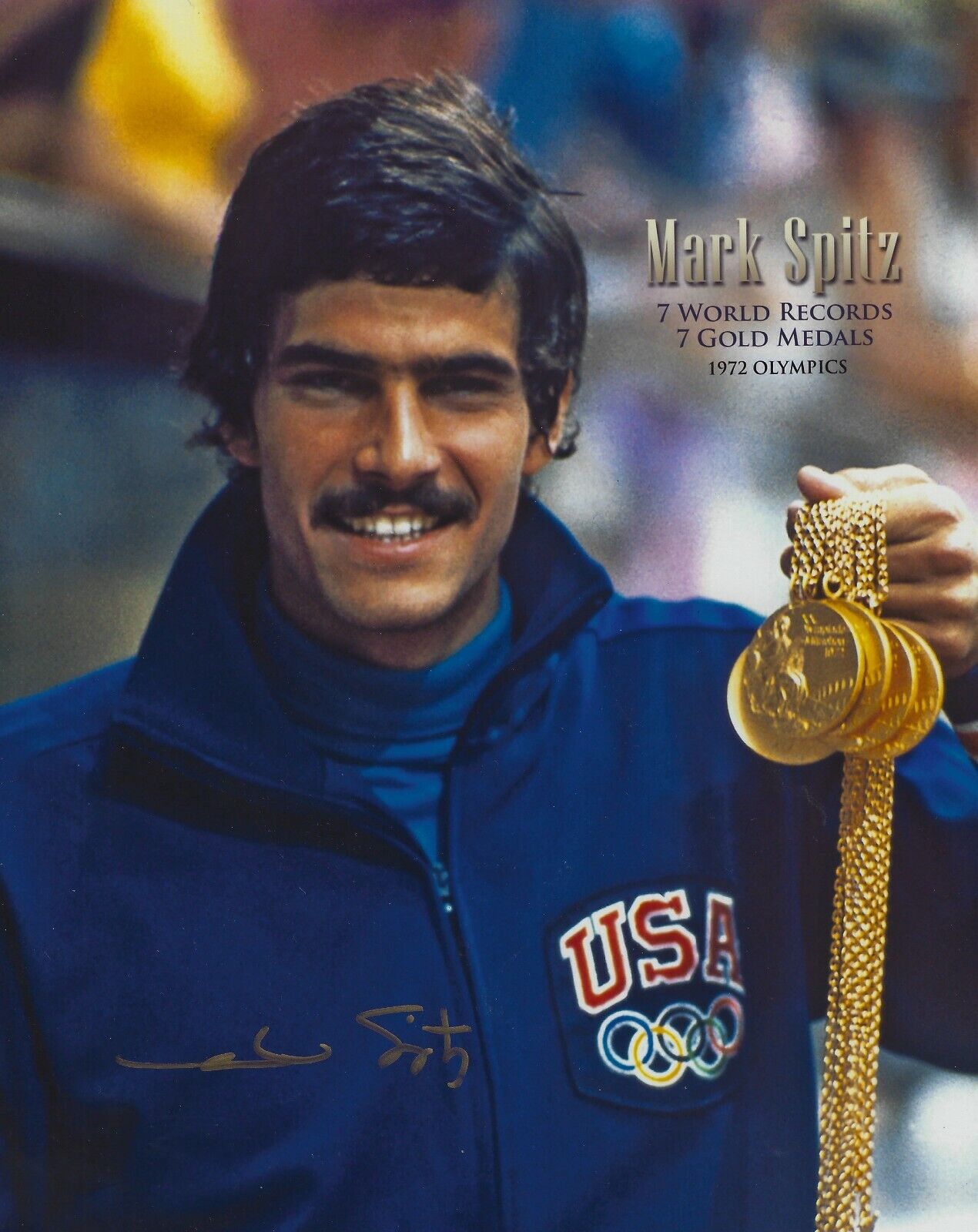 Autographed MARK SPITZ USA Olympic Swimming 8X10 Photo Poster painting with COA