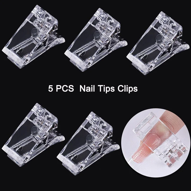 5Pcs/lot Nail Tips Clips Transparent Poly Nails Gel Quick Building Nail Tips Clips FingerNails Extended Mold Nail Clips Manicure-Nail Inspo