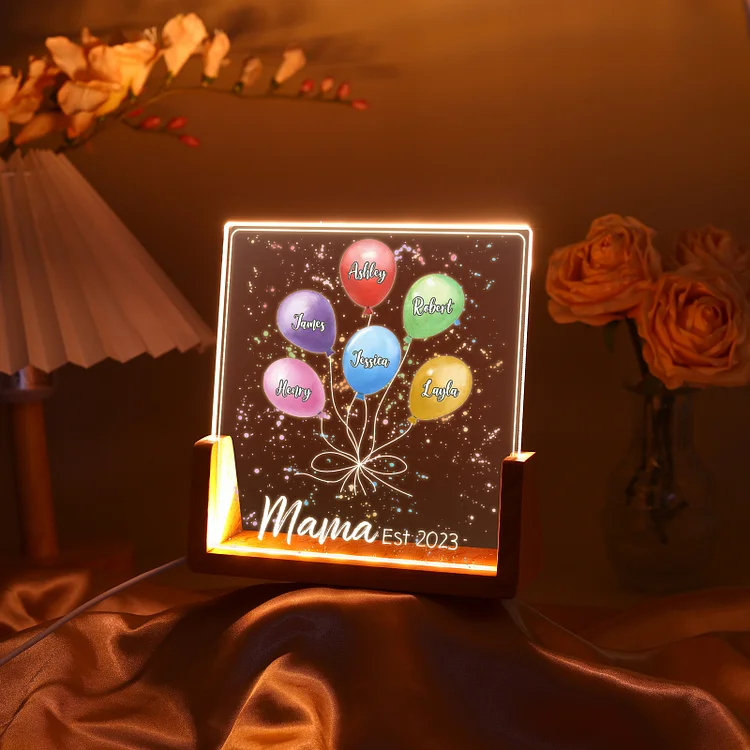 Kettenmachen Personalisierte 6 Namen & Text & Datum Ballon Nachtlicht Geschenk für Großmutter/Mutter zum Muttertag