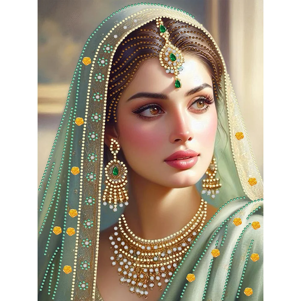 Partial Special-shaped Crystal Rhinestone Diamond Painting - Indian Beauty(Canvas|30*40cm)