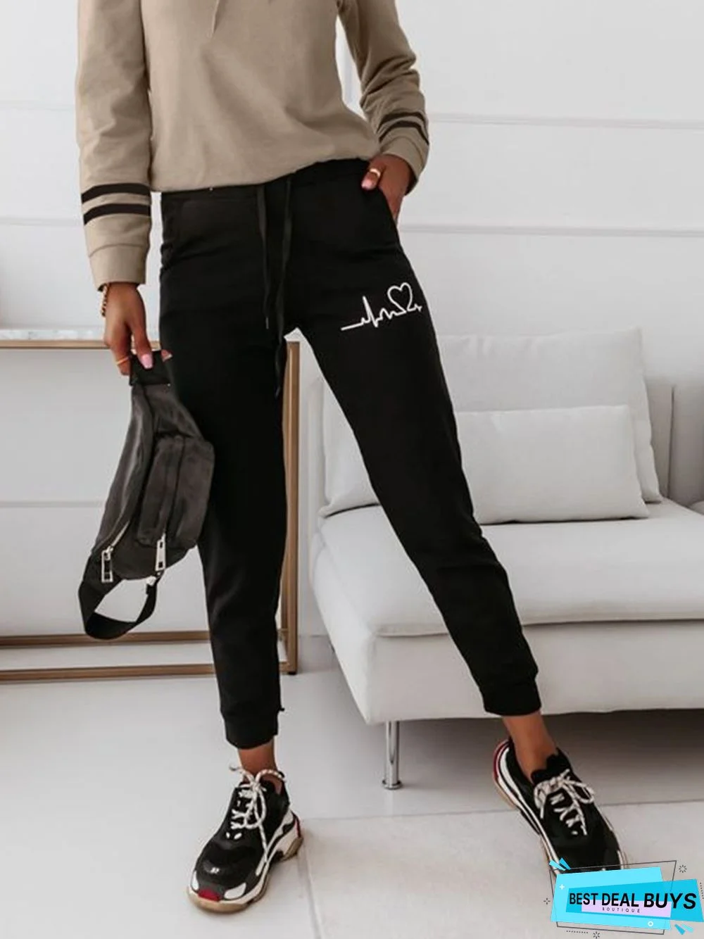 Casual Heart/Cordate Elastic Waist Sweatpants