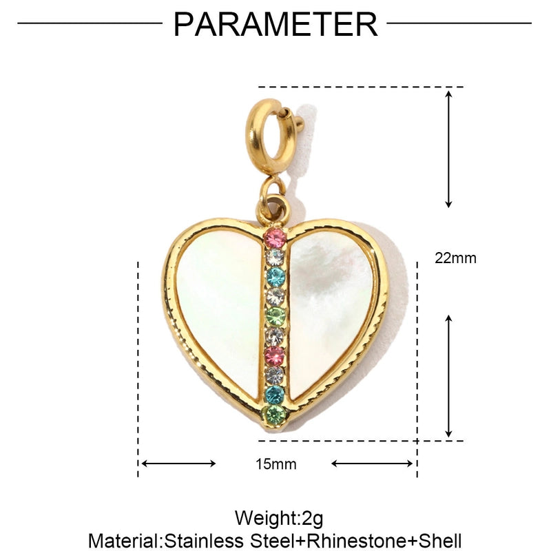 3 PCS/Package 6*14mm 304 Stainless Steel Shell Zircon Heart Pendant Jewelry Accessories