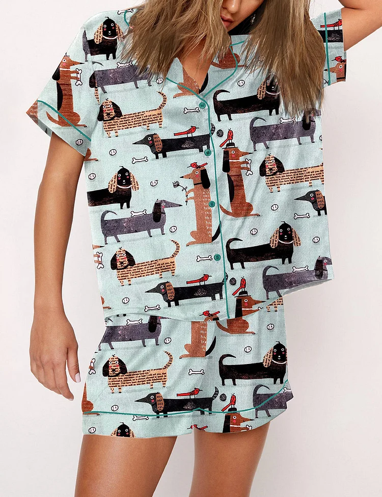 Women's Funny Dachshund Art Print Pajama Set