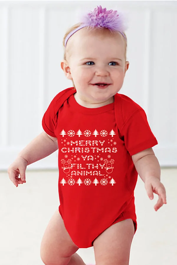 Cute Lovely Short Sleeve Merry Christmas Infant Costume Bodysuit Red-elleschic