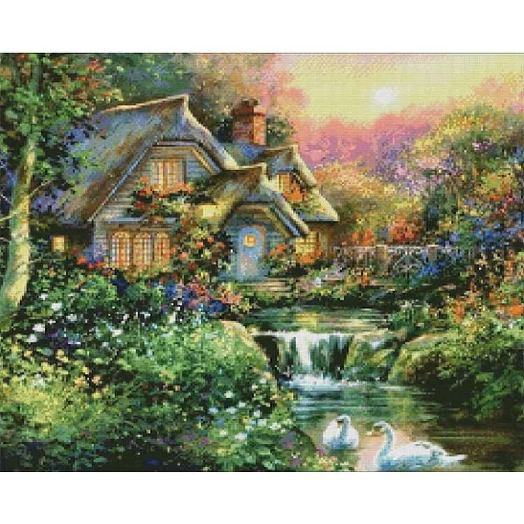 Houses River 50*40CM (Canvas) Full Round Drill Diamond Painting gbfke