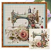 (Stamped/Counted) Retro Floral Sewing Machine - 14CT Cross Stitch 40*40cm/15.75*15.75in