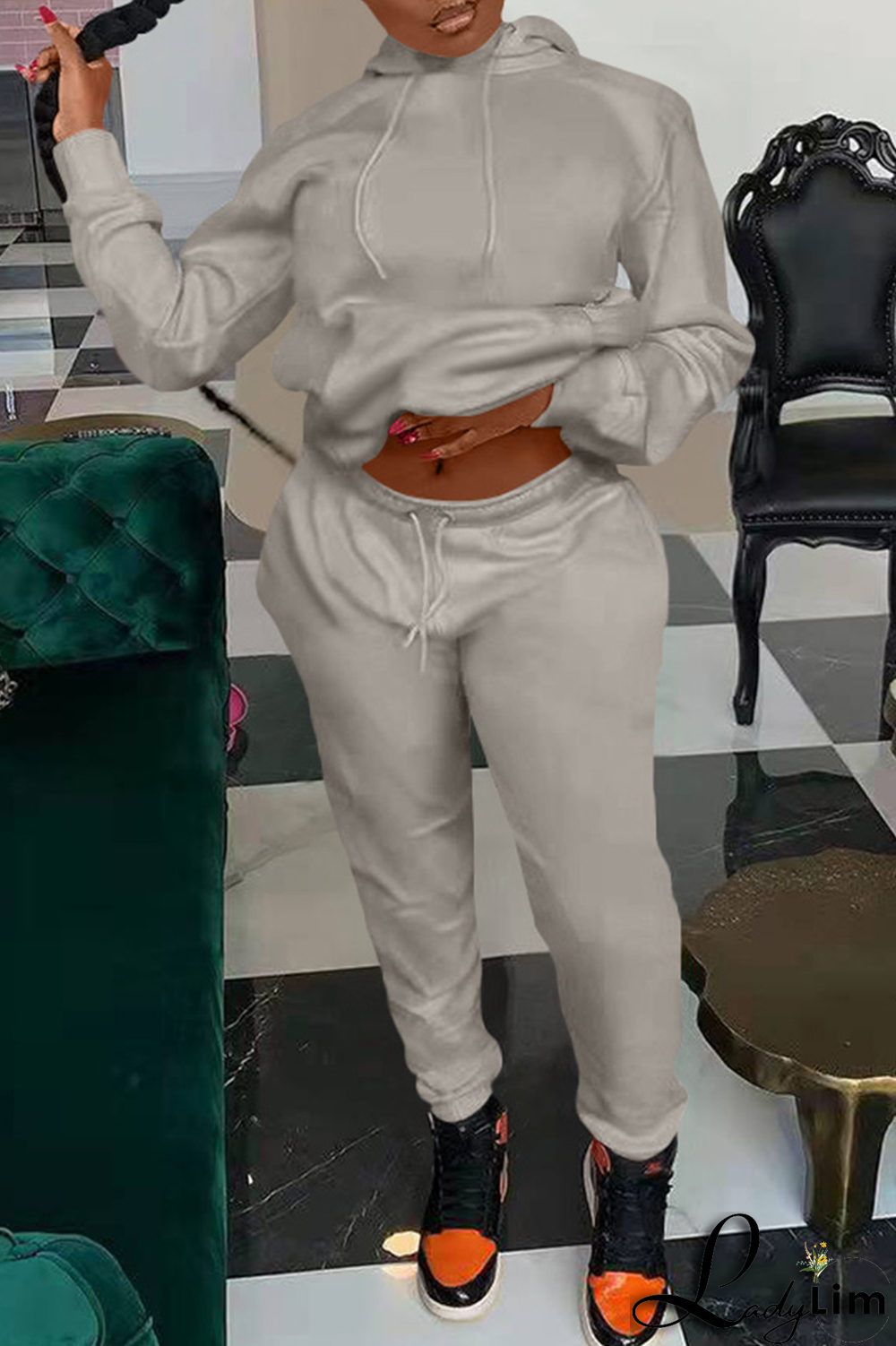 Blue Casual Solid Split Joint Hooded Collar Long Sleeve Two Pieces