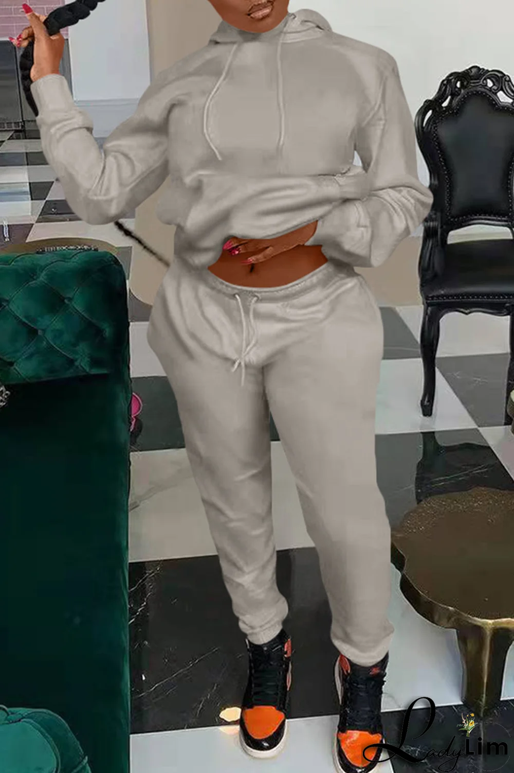 Blue Casual Solid Split Joint Hooded Collar Long Sleeve Two Pieces