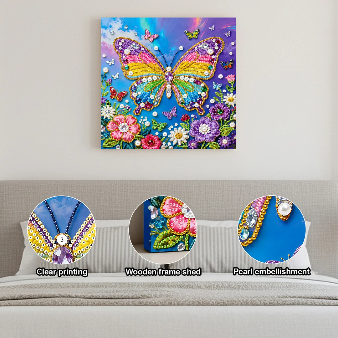 Butterfly Art Diamond Painting Kit for Adults Home Decor 25x25cm With Frame