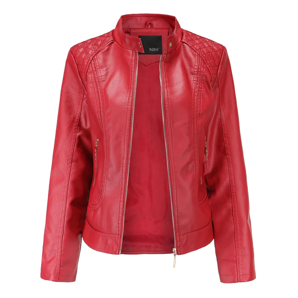 Leather Slim Collar Jacket For Women