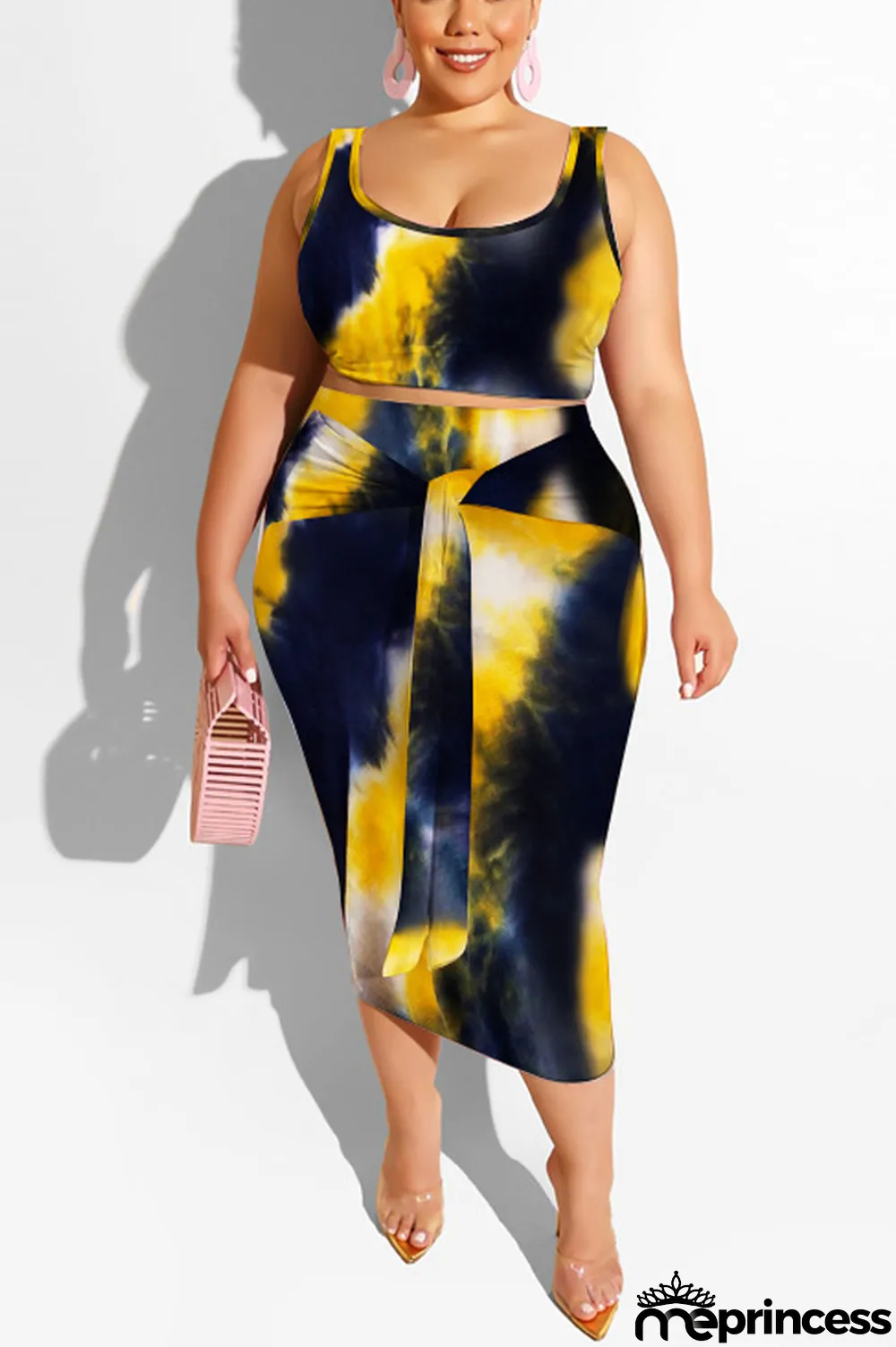 purple Polyester Sexy Slip Print Belt Tie Dye Plus Size