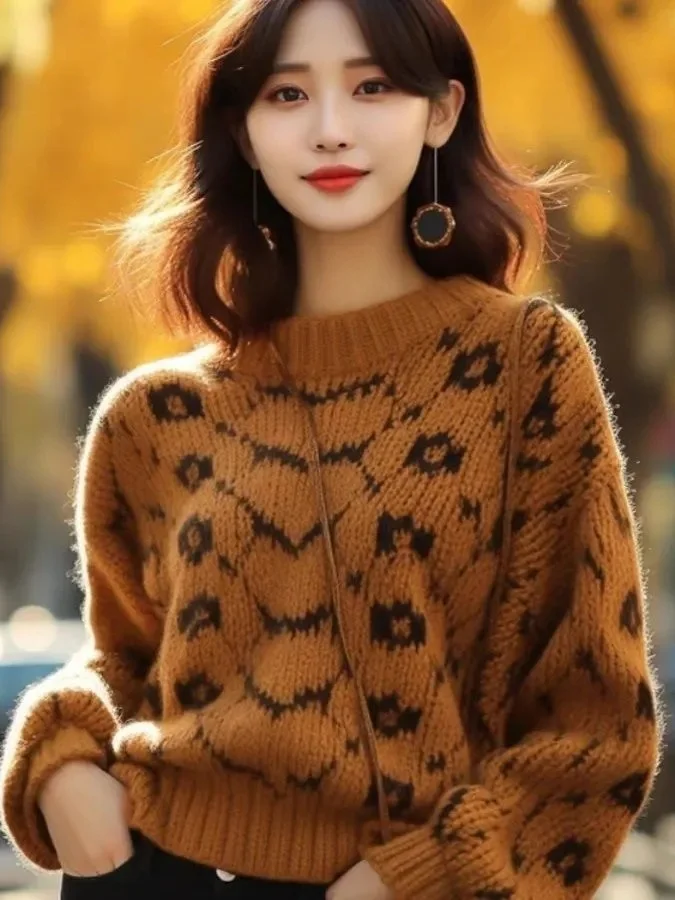 Athvotar Athvotar Goods Heavy Industry Caramel Color Thick Line Sweater 2025 New Lazy Loose Knitting Small Fragrant Coat
