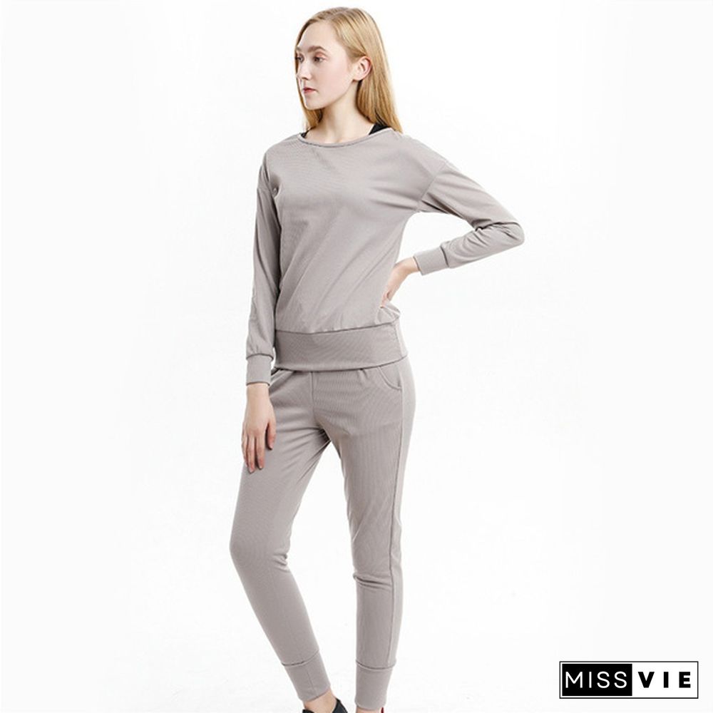 Women's Fashion Casual Two-piece Round Neck Pit Sports Suit