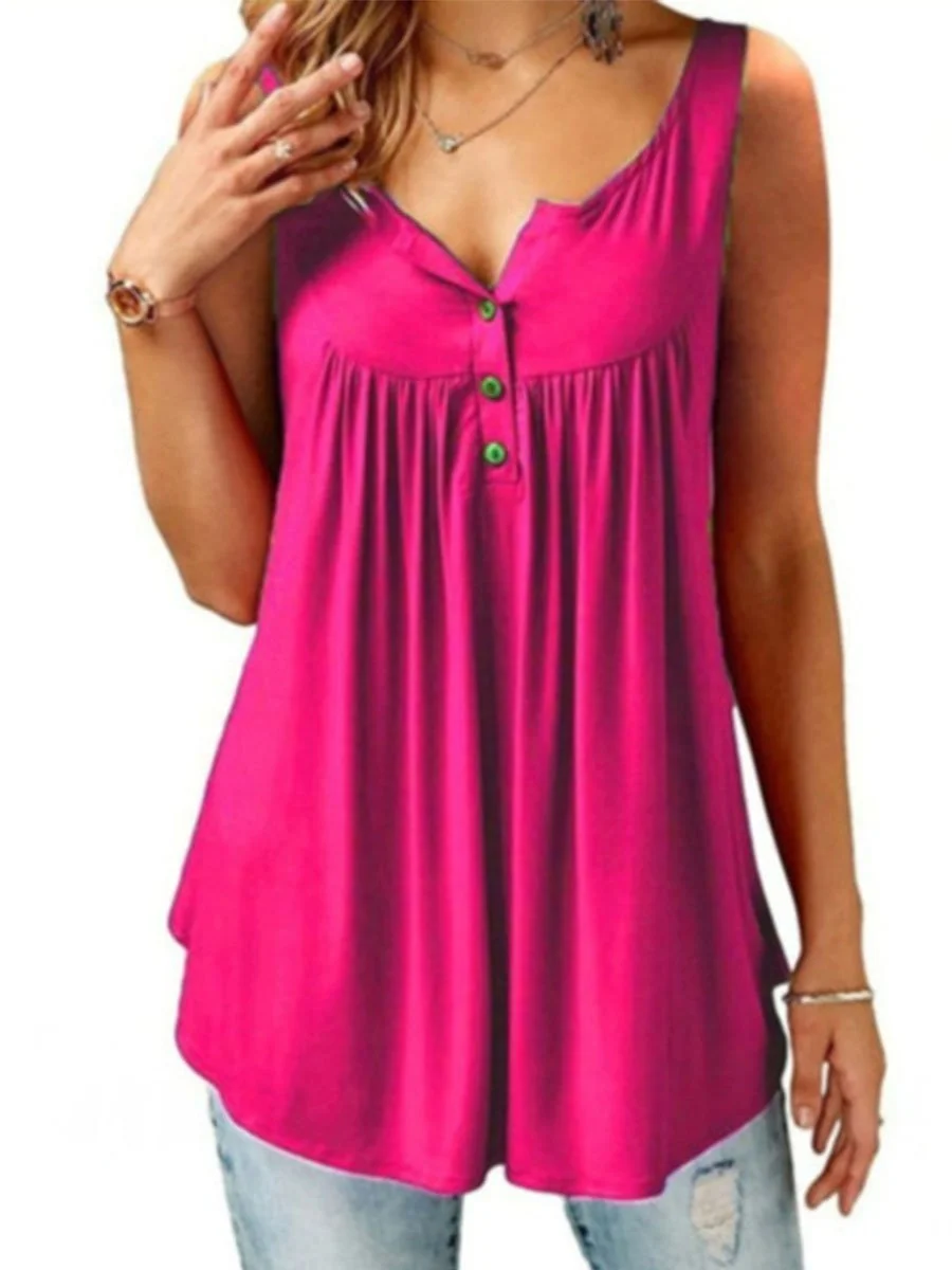 Solid Color Ruffle Button Tank Top