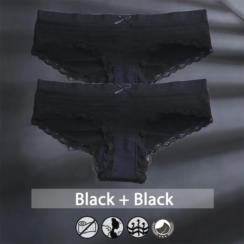 M-XXXL Plus Size Women Panties Underwear Female Lingerie Sexy Briefs Big Pantys Low Waist Lace Panties Striped Intimate 2PCS/Set