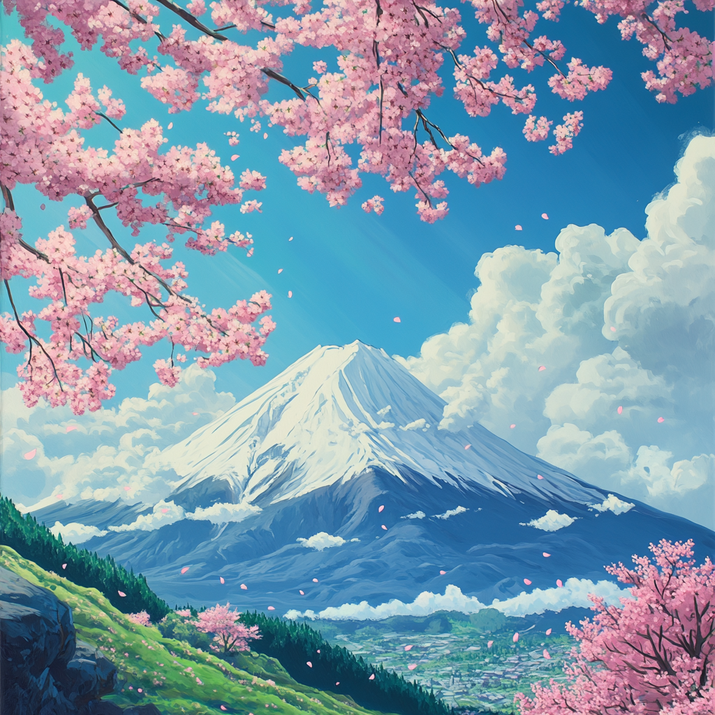 Cherry Blossoms and Mount Fuji - Diamond Painting Diamond Art Paintin James Yang