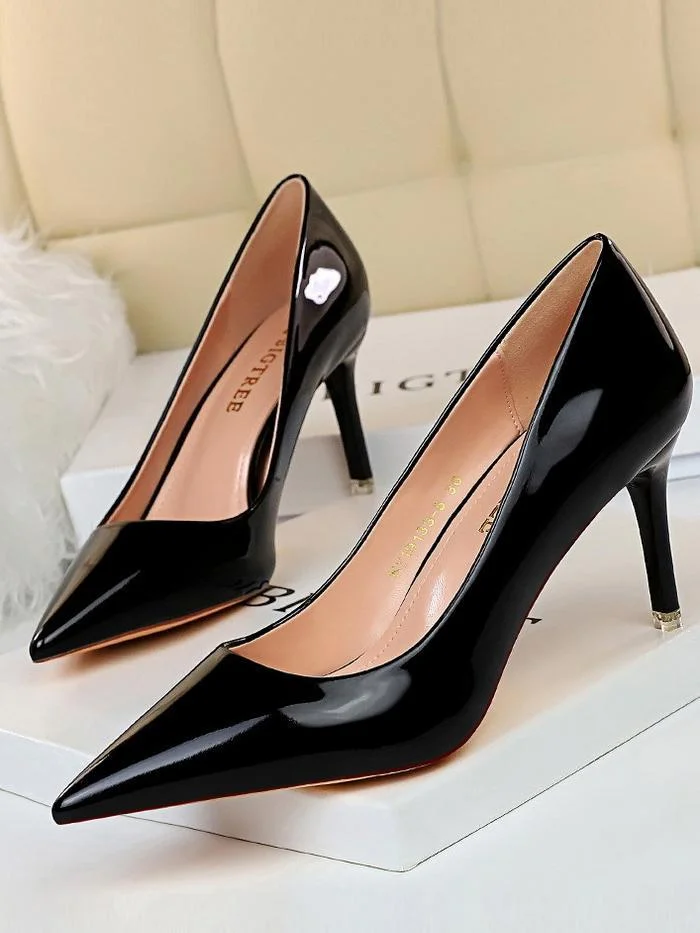 Fashion sexy shallow mouth pointed metal high-heeled shoes