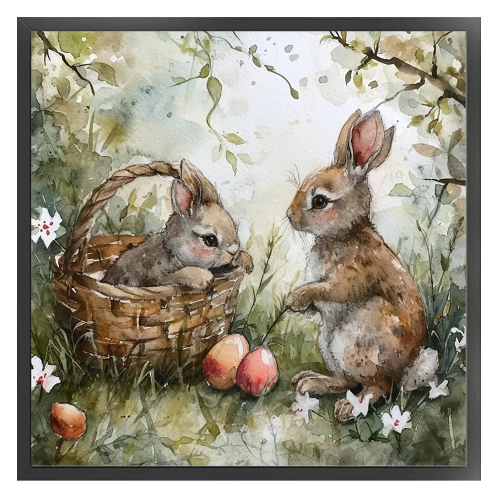 11CT Full Stamped Cross Stitch - Rabbit Playing In Grass(Canvas|50*50CM)