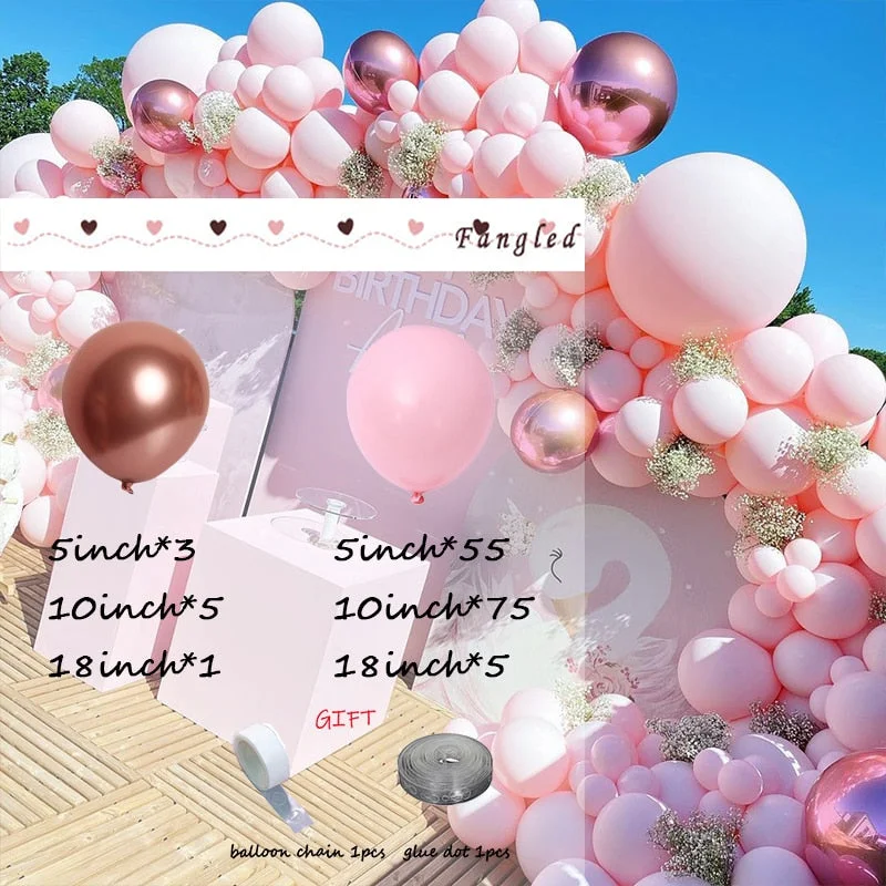 144Pcs Maca Pink Rose Gold Latex Chrome Balloons Garland Kit Arch Wedding Birthday Decorations Baby Shower Home Decors