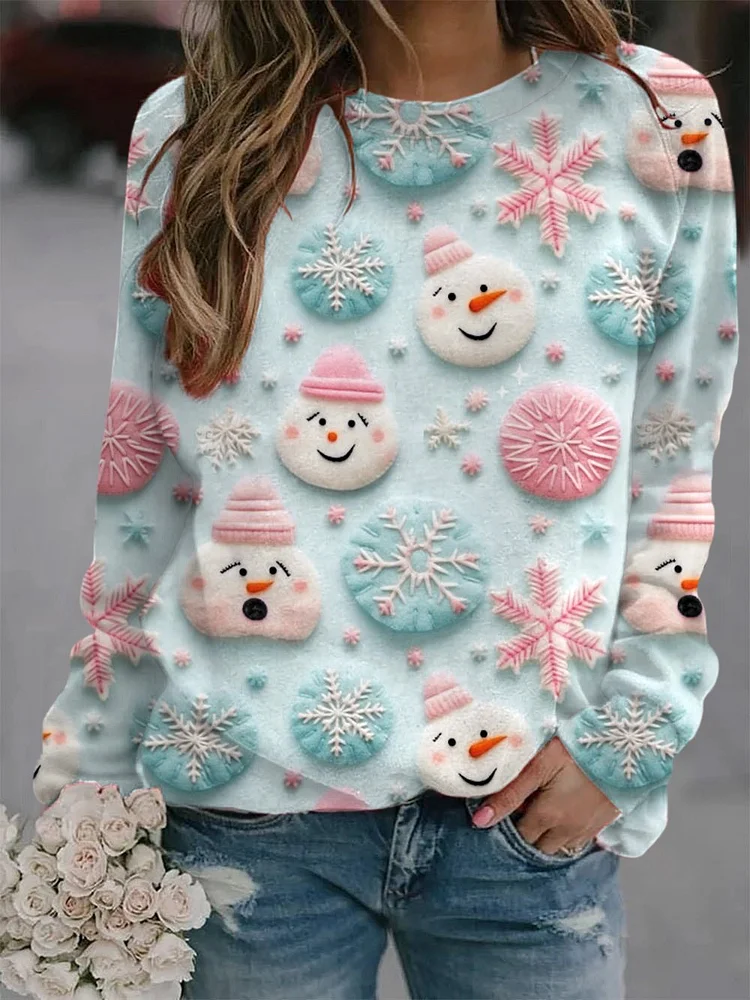 Women's Christmas Snowman Print Sweatshirt-mysite