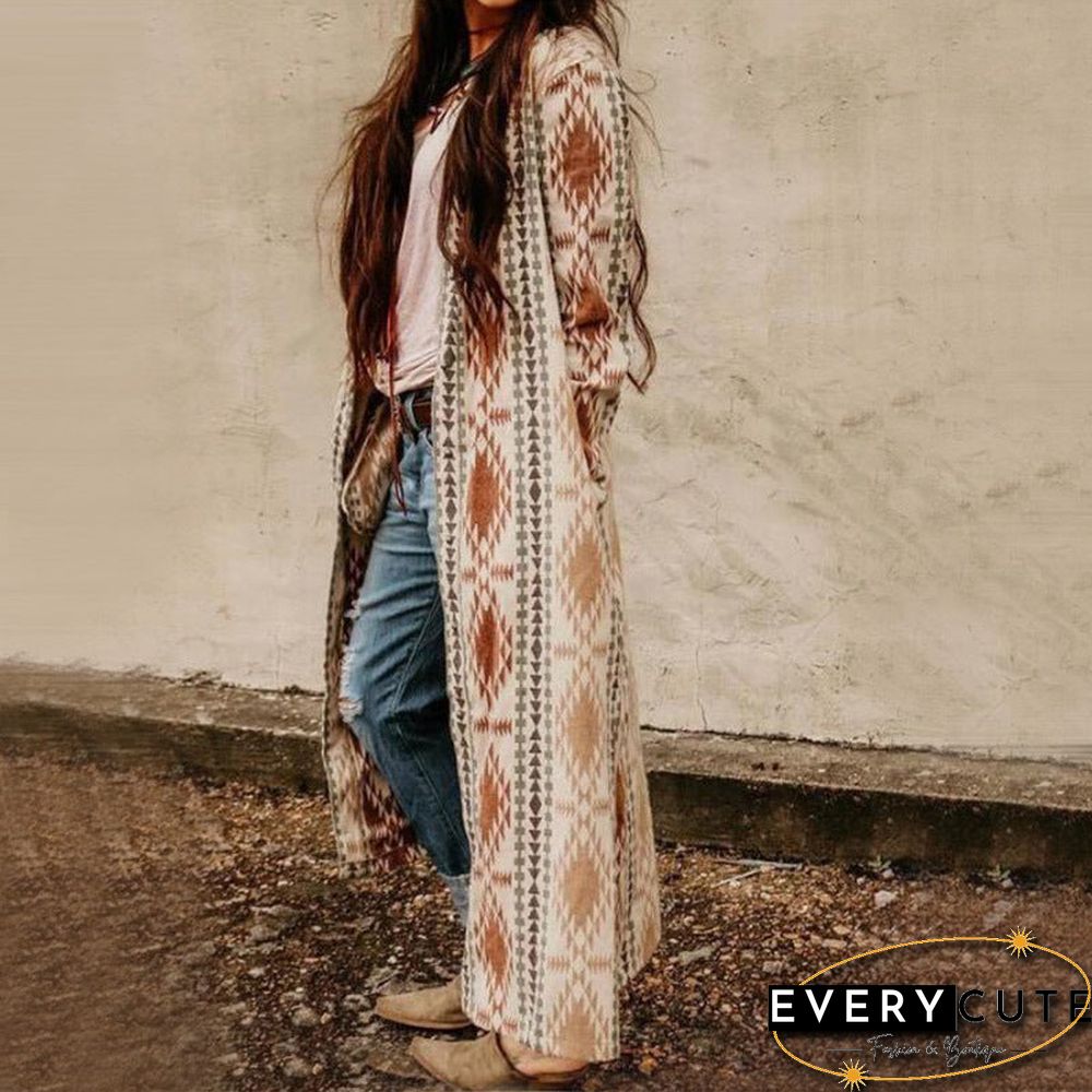 New Printed Long Sleeve Knitted Coat