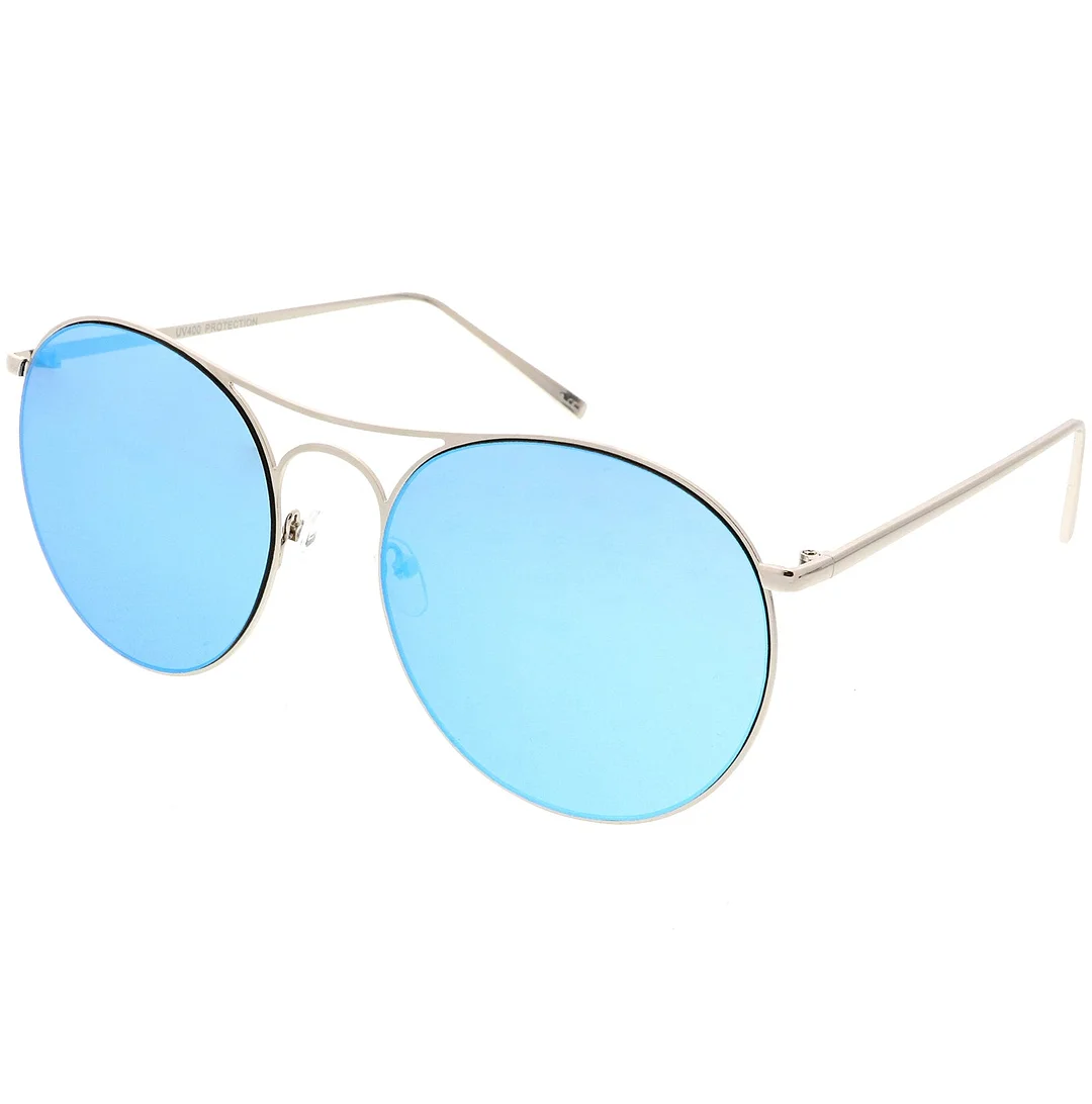 Oversize Metal Aviator glasses Double Nose Bridge Round Color Mirrored Flat Lens 65mm