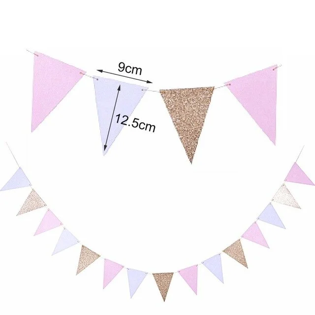 8ft Gold Pink and White Banner Bunting Pennant Garland for Baby Shower Bridal Shower First Birthday Party Decor Photo Backdrop