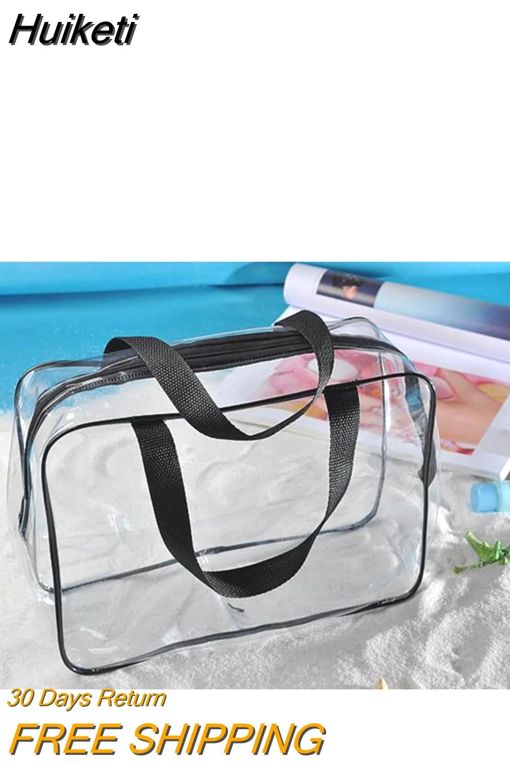 Huiketi Transparent Bags Plastic PVC Bathroom Waterproof Travel Cosmetic Bag Zipper Make Up Toiletry Bags Makeup Organizer Case