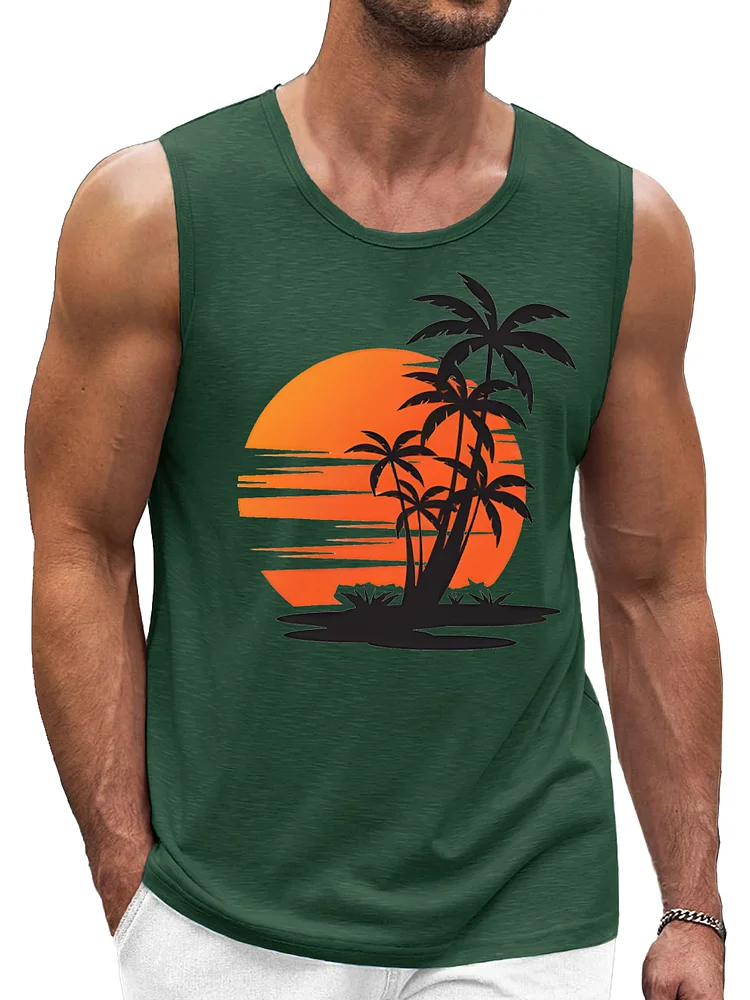 Hawaiian Basics Beach Casual Coconut Tree Printed Tank Top