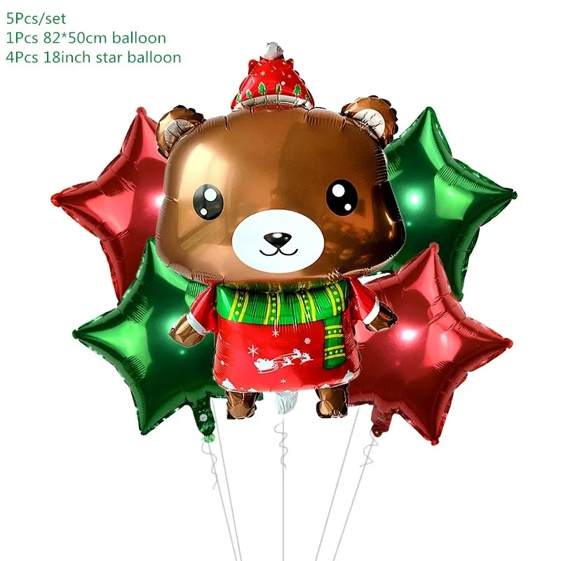 5Pcs/set Cartoon Santa Claus Snowman Foil Balloons Christmas Party Decorations Party Balloons Inflatable Helium Balloon Kids Toy