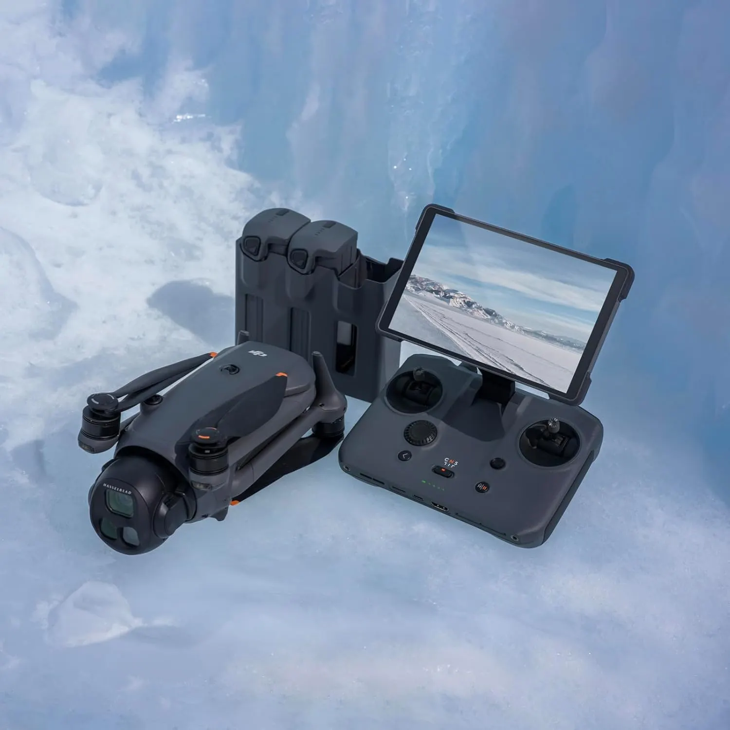DJI Mavic 4 Pro placed on the ice