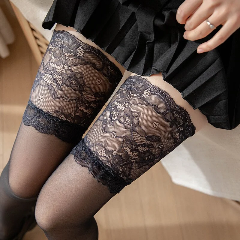 Lolita Lace Anti Slip Silicone Stockings Thin Summer Sun Protection Extended High Tube Knee Socks