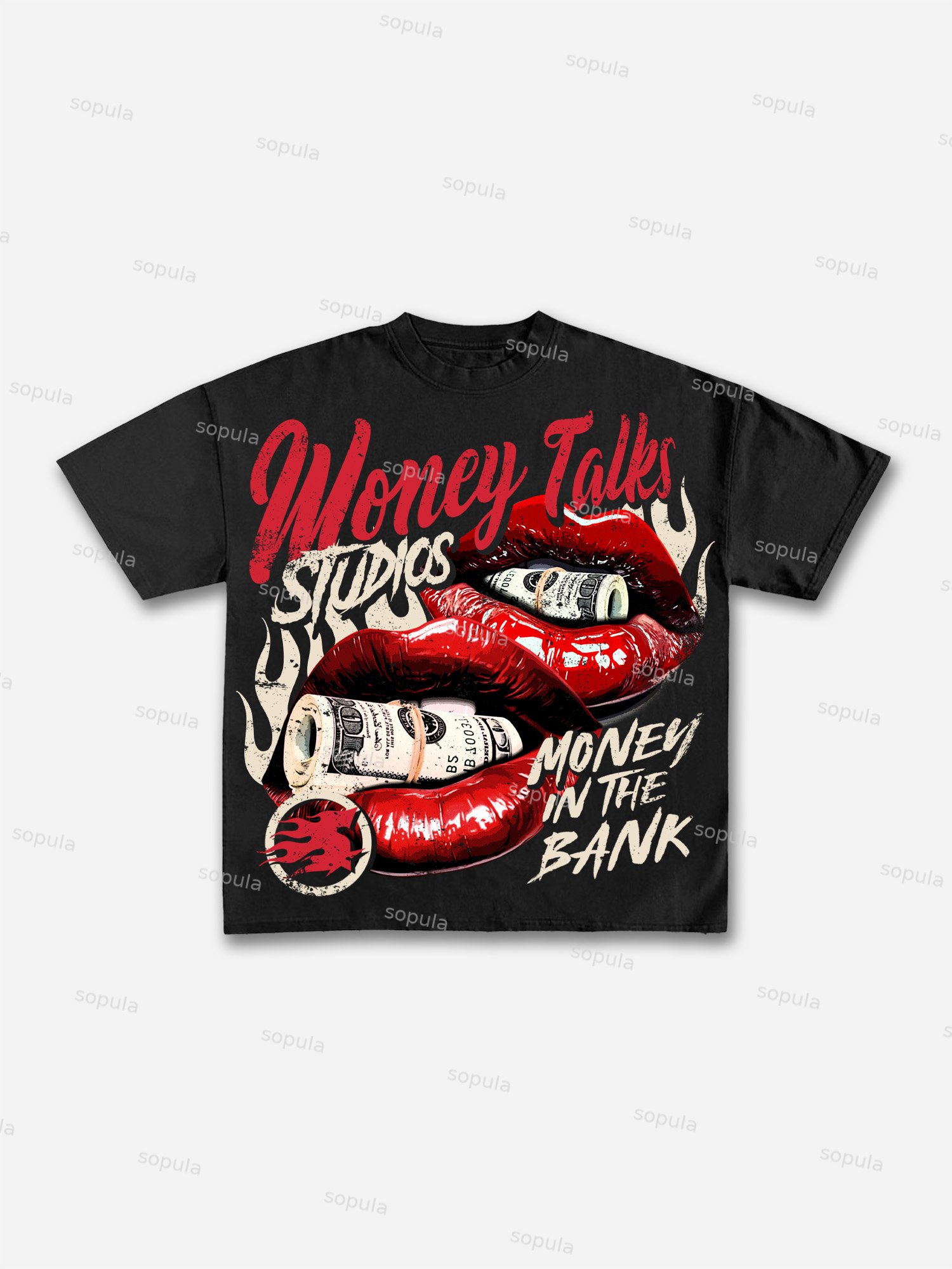 Money Talks Vintage Red Lips Banknote Graphic Cotton T-shirt - Sopula｜Premium Graphic Tees & Graphic Clothing