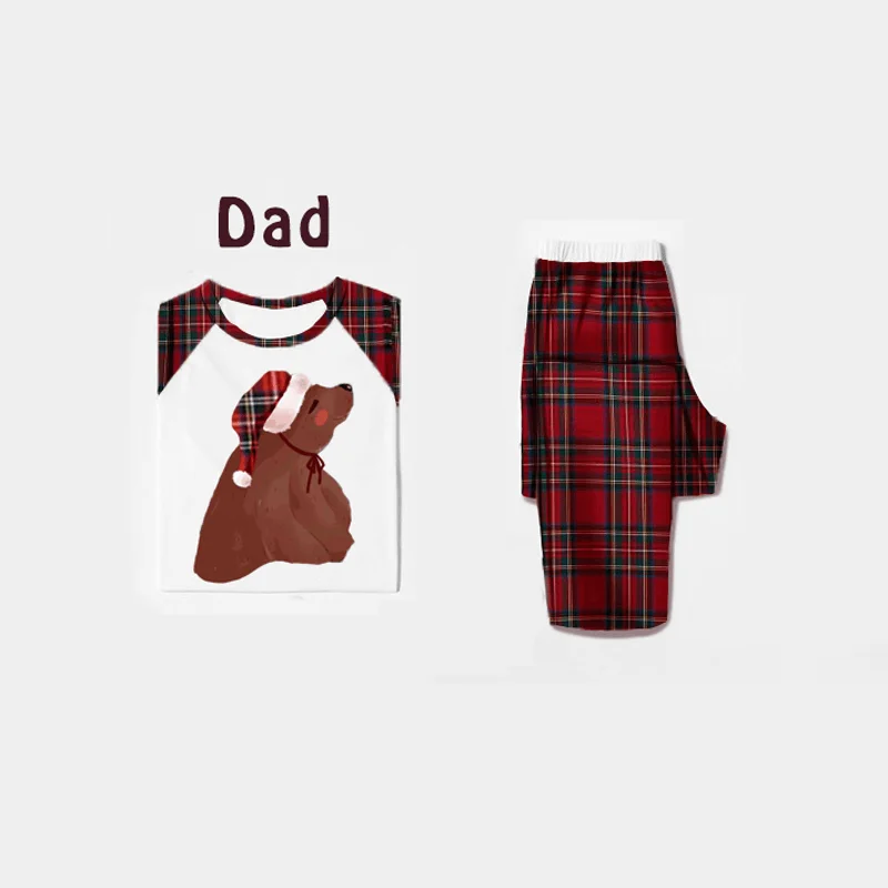 Family Matching Lovely Bear Wearing Christmas Hat Pajamas Sets