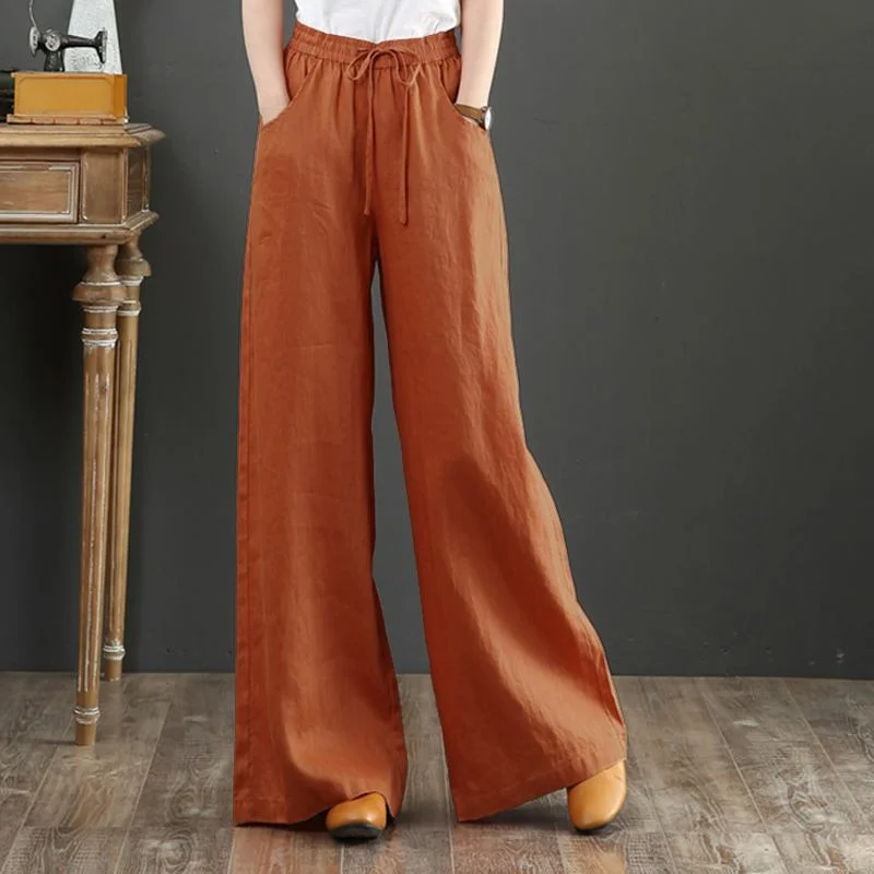 Vintage Summer Long Trousers Women Wide Leg Pants ZANZEA Casual Loose Pantalon High Waist Oversized Solid Harem Palazzo Turnip