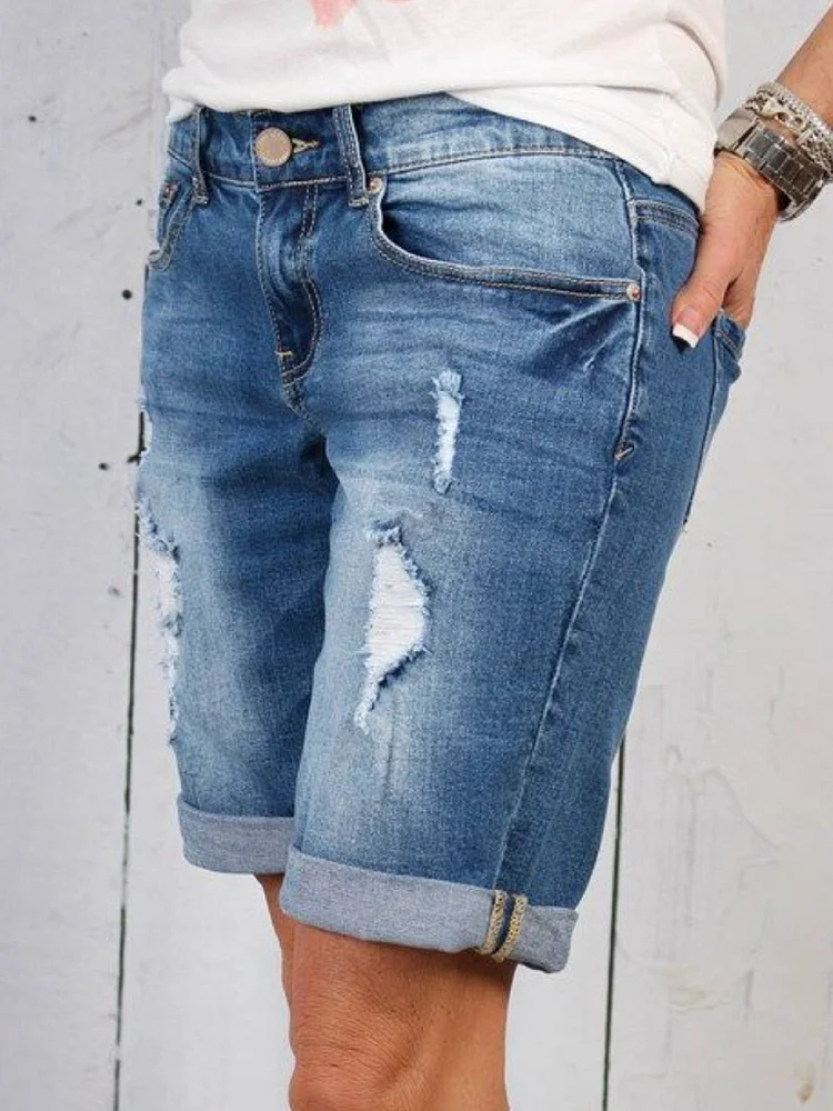 Women Plain Vintage Denim Bottoms
