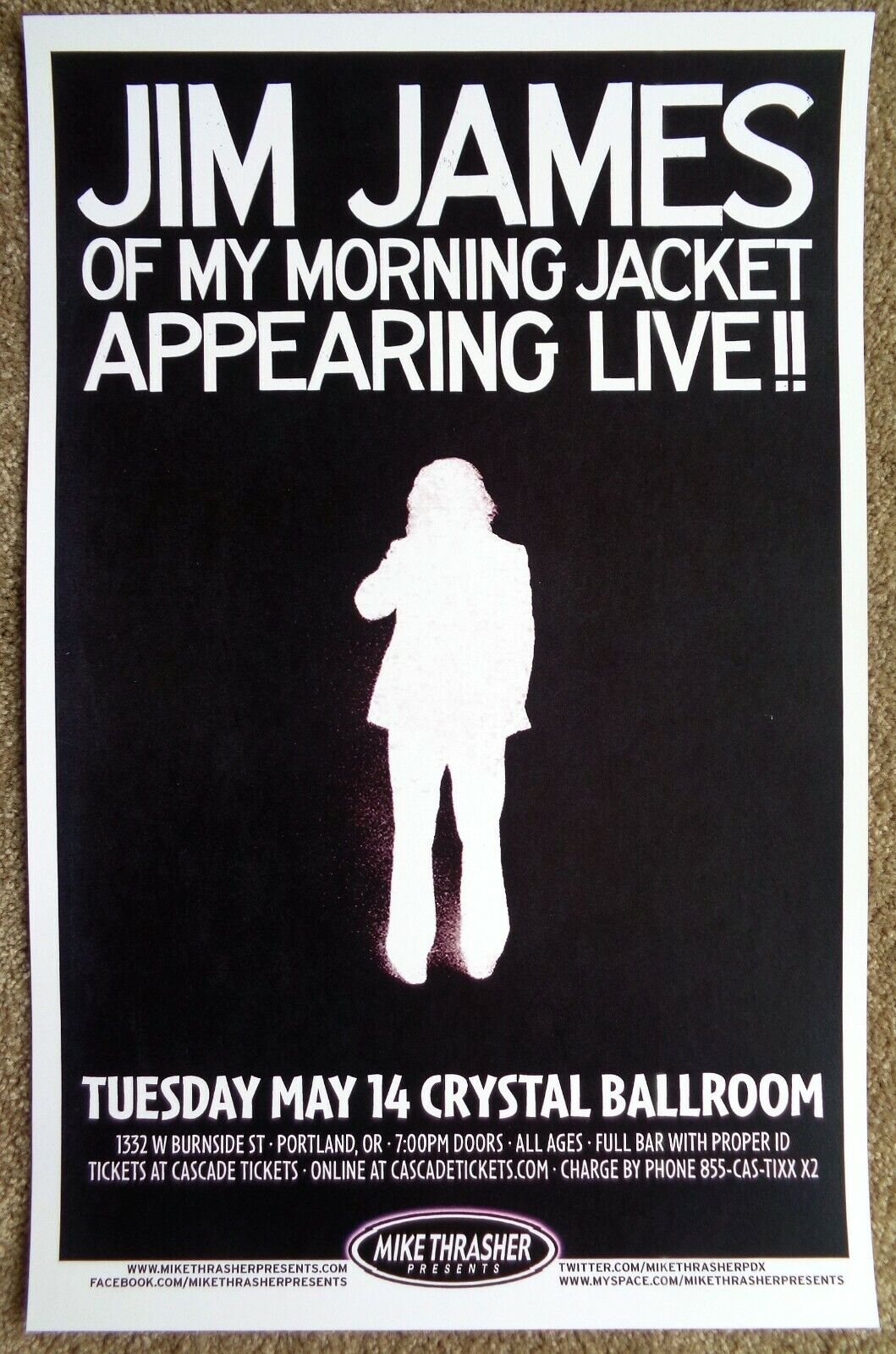 JIM JAMES of MY MORNING JACKET POSTER 2013 Gig Portland Oregon Concert