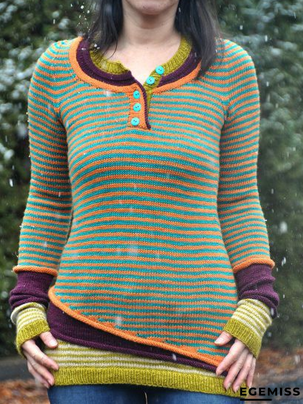 Green Casual Wool Blend Sweater | EGEMISS