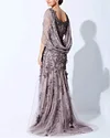 Women's V Neck Purple Embroidery Evening Dress - 01