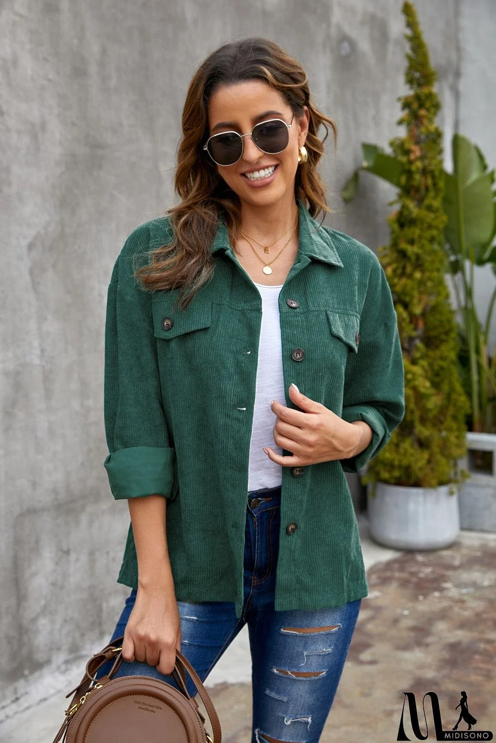 MidiSono - Fall Corduroy Shirt Coat