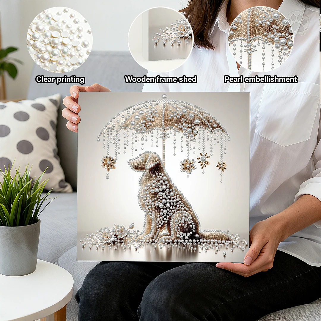 Umbrella Puppy - DIY Pearl Diamond Art Kit With Frame 30*30cm
