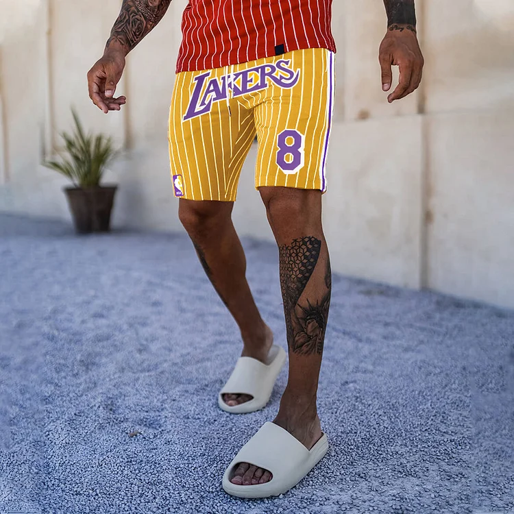 Men's Lakers 8 Casual Vertical Stripes Shorts b68b