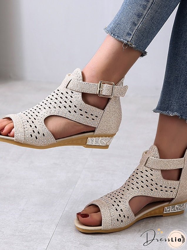 Womens Sandals Wedge Plus Size Party Outdoor Work Summer Spring Rhinestone Heel Peep Toe