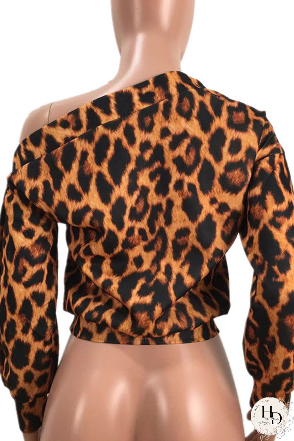 Black One Shoulder Collar Print Polyester Print Long Sleeve