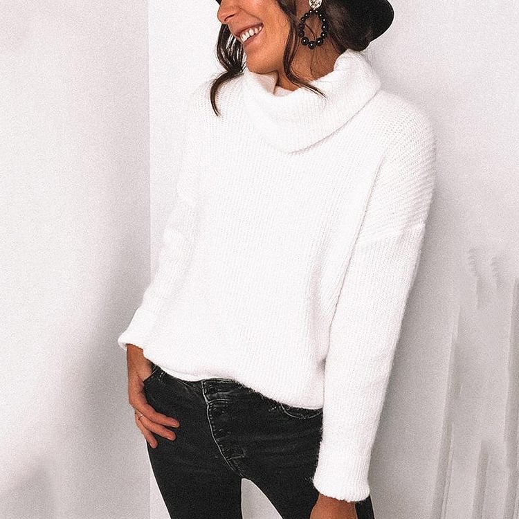 Mayoulove Plain pure color women sweater-Mayoulove