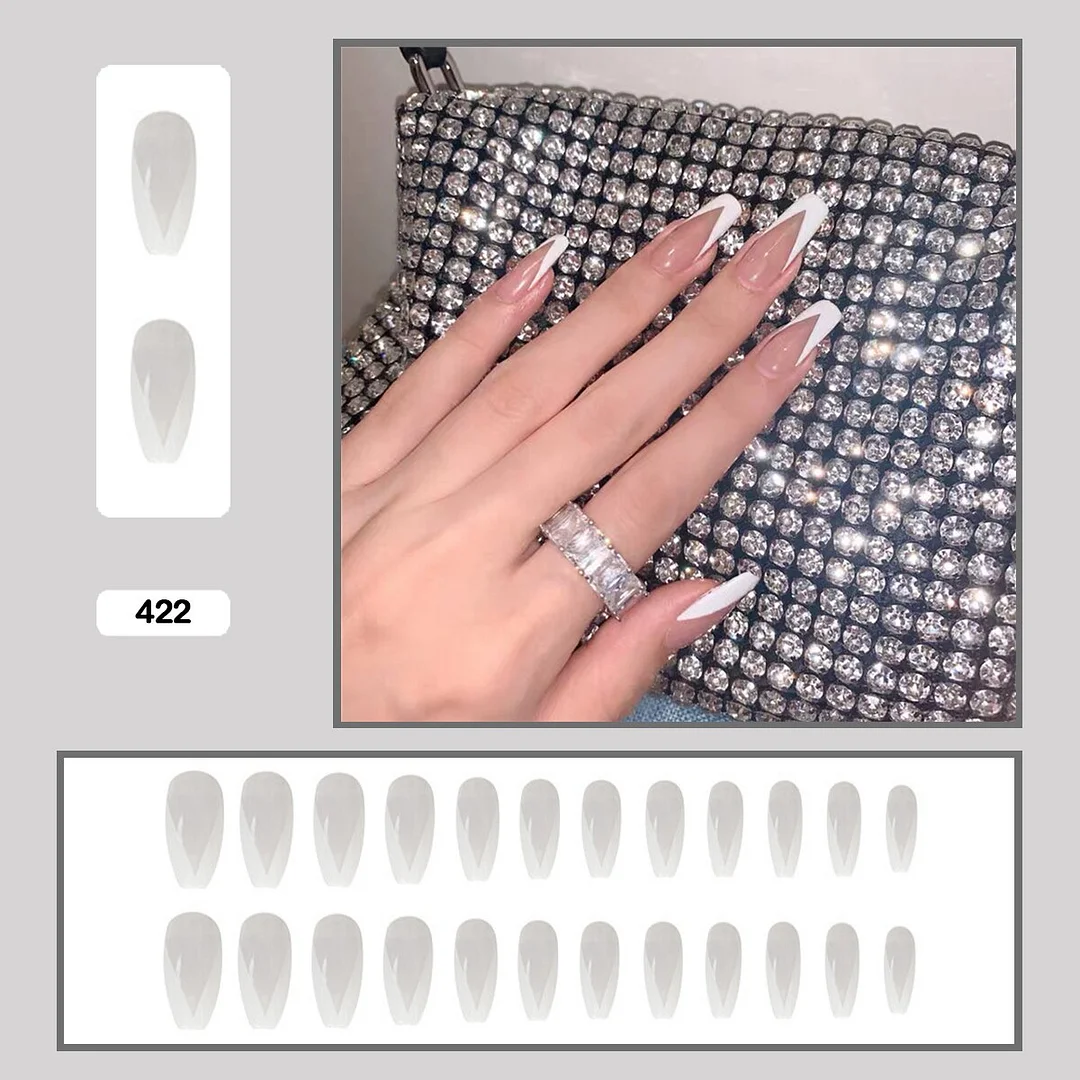 French V Simplicity Elegant Trapezoidal Wearable Fake Nails-Nail Inspo