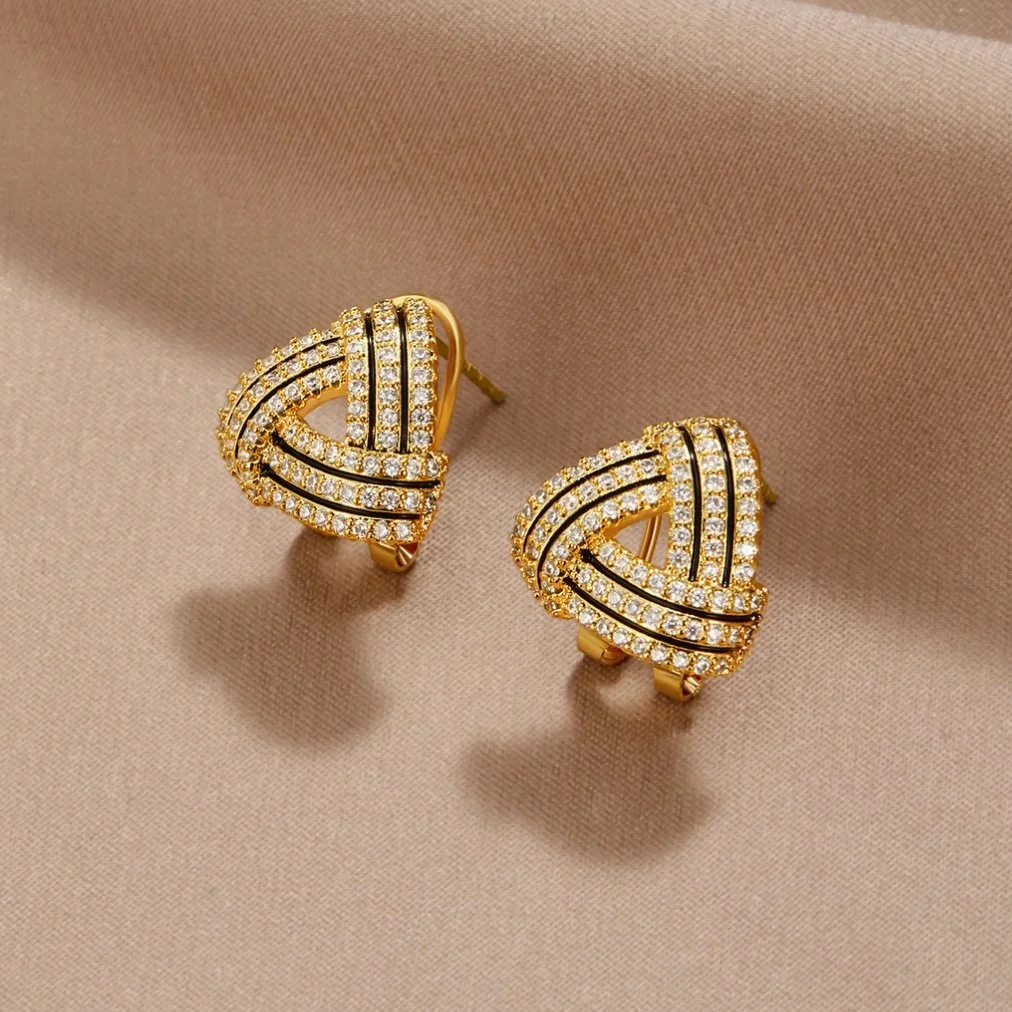 Crystal Triangle Black & Gold Earrings