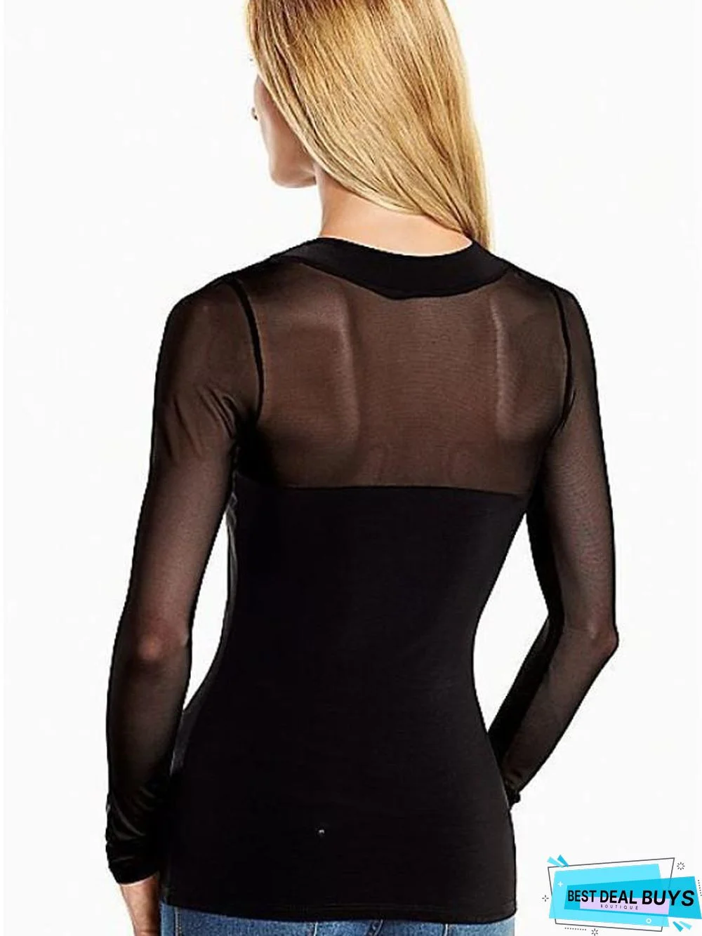 Women's T-Shirt Solid Colored Long Sleeve Round Neck Tops Basic Top Black