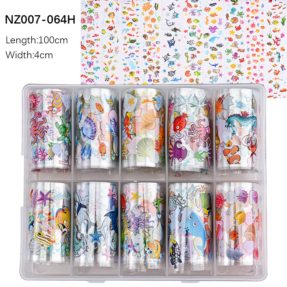 Kissbake 10pcs 4x100cm Nail Transfer Foil Paper Sticker Set Luxury Foil Nails Logo Transfer Nail Stickers Designer Fashion Nail Art Decal