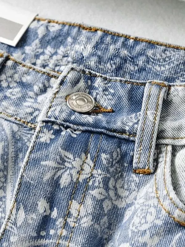 Faded Wash Floral Boyfriend Jeans